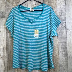Faded Glory Size 22W/24W Striped Gray & Turquoise VNeck Short Sleeve Top VINTAGE